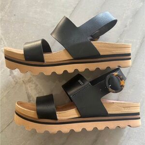 Reef Black and Tan Platform Sandals